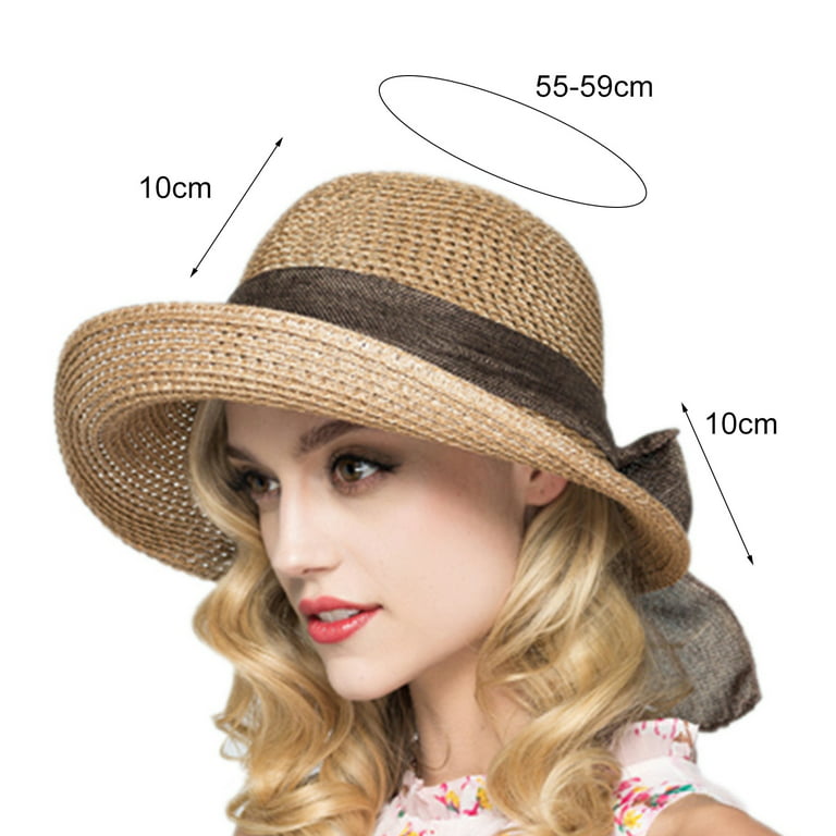 Visland Womens Wide Brim Sun Hat with Bow, Foldable Summer Straw Sun Hats  for Women