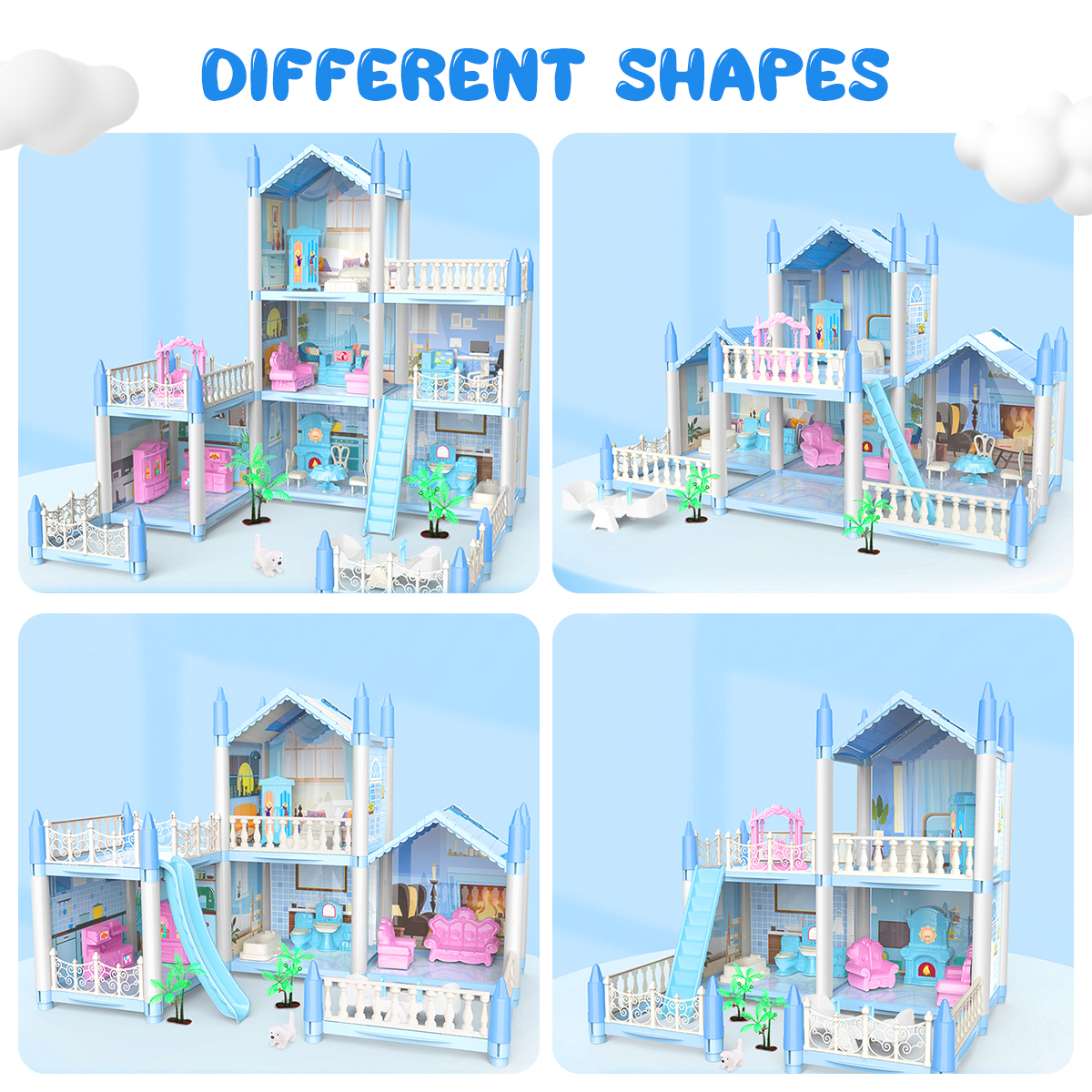 Doll House, Dream House Playset with 100+ Furniture & Accessories, 4 Stories 14 Rooms Building Toys with Movable Slides, Stairs, Pets, Cottage, DIY Creative Gift for 3 4 5 6+ Year Old Girls Toddlers - image 3 of 7
