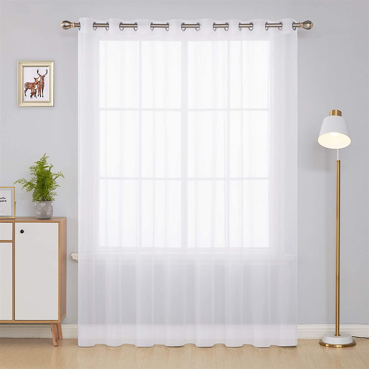 Deconvo Floral Embroidered White Sheer Curtains Faux Linen Rod Pocket Sheer Curtain Panels for Bedroom 52x63 Inch White 2 Panels 