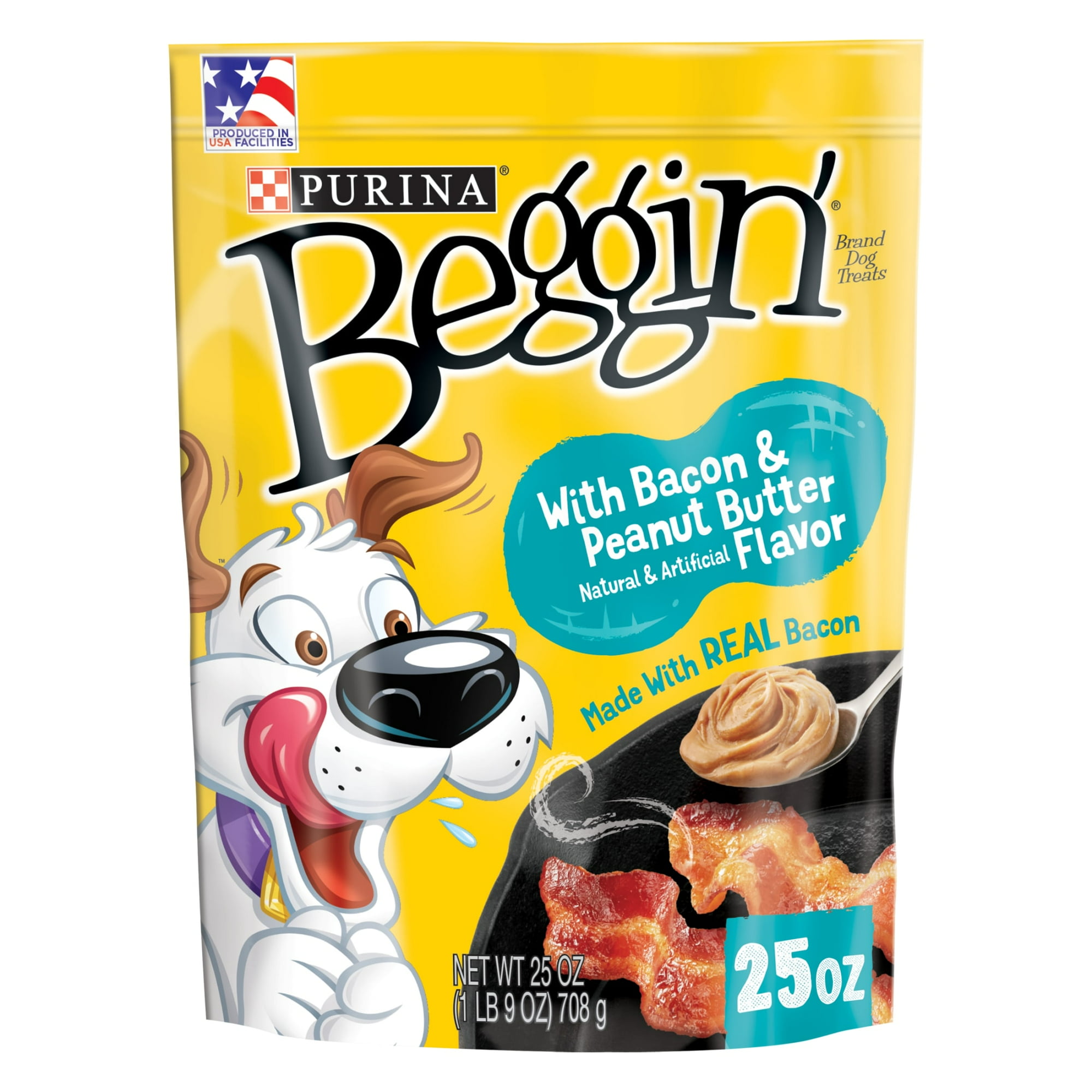 Purina Beggin' Strips Dog Treats with Real Bacon & Peanut Butter Flavors Tender Chews, 25 oz Pouch