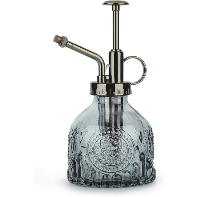 Regadera de vidrio de 200 ml, regadera de estilo vintage, regadera con una sola mano con bomba superior para plantas de riego de plantas de flores de jardín al aire libre en interiores (gris) JFHHH pequeña