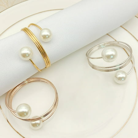 

6Pcs Artificial Pearl Spring Shape Towel Napkin Ring Hotel Party Banquet Decor Red Alloy Artificial Pearl Spring