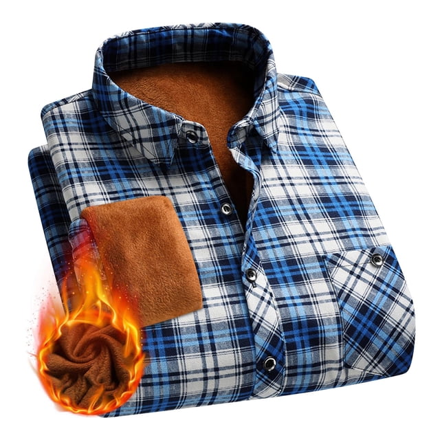 pstuiky Camisas de manga larga de invierno para hombre, Camisa de manga larga con solapa de terciopelo para hombre, camisa informal a cuadros versátil, camisa de manga larga con solapa para hombre m