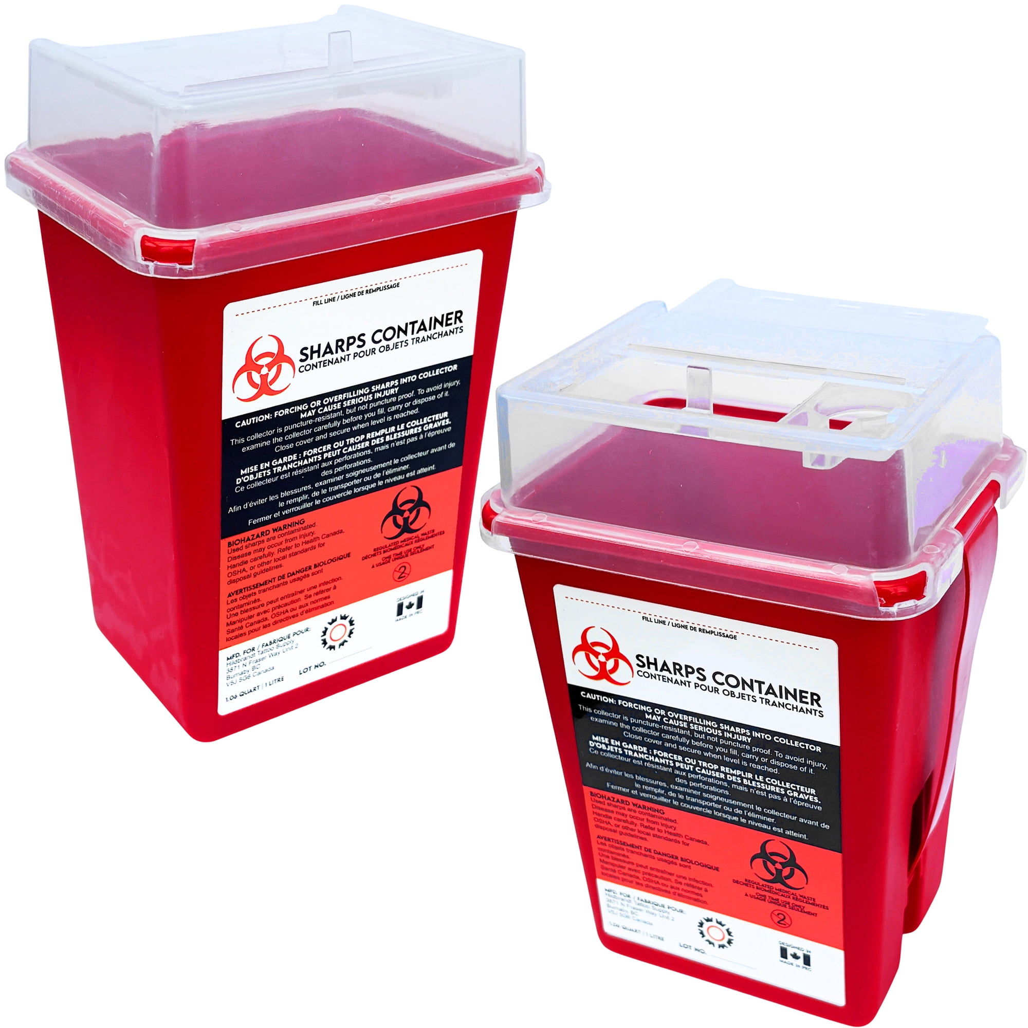 Sharps Container for Professional and Home Use - 1 Quart / 946mL Small Size Tall Sharp Container Needle Disposal Containers for Needles Pack of 2