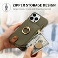 thumbnail image 5 of Compatible for iPhone 11 Pro Max Zipper Wallet Case with Card Holder, Rotation Ring Kickstand Case, PU Leather Card Slots RFID Blocking Protection Phone Case Shockproof Cover, Armygreen, 5 of 10