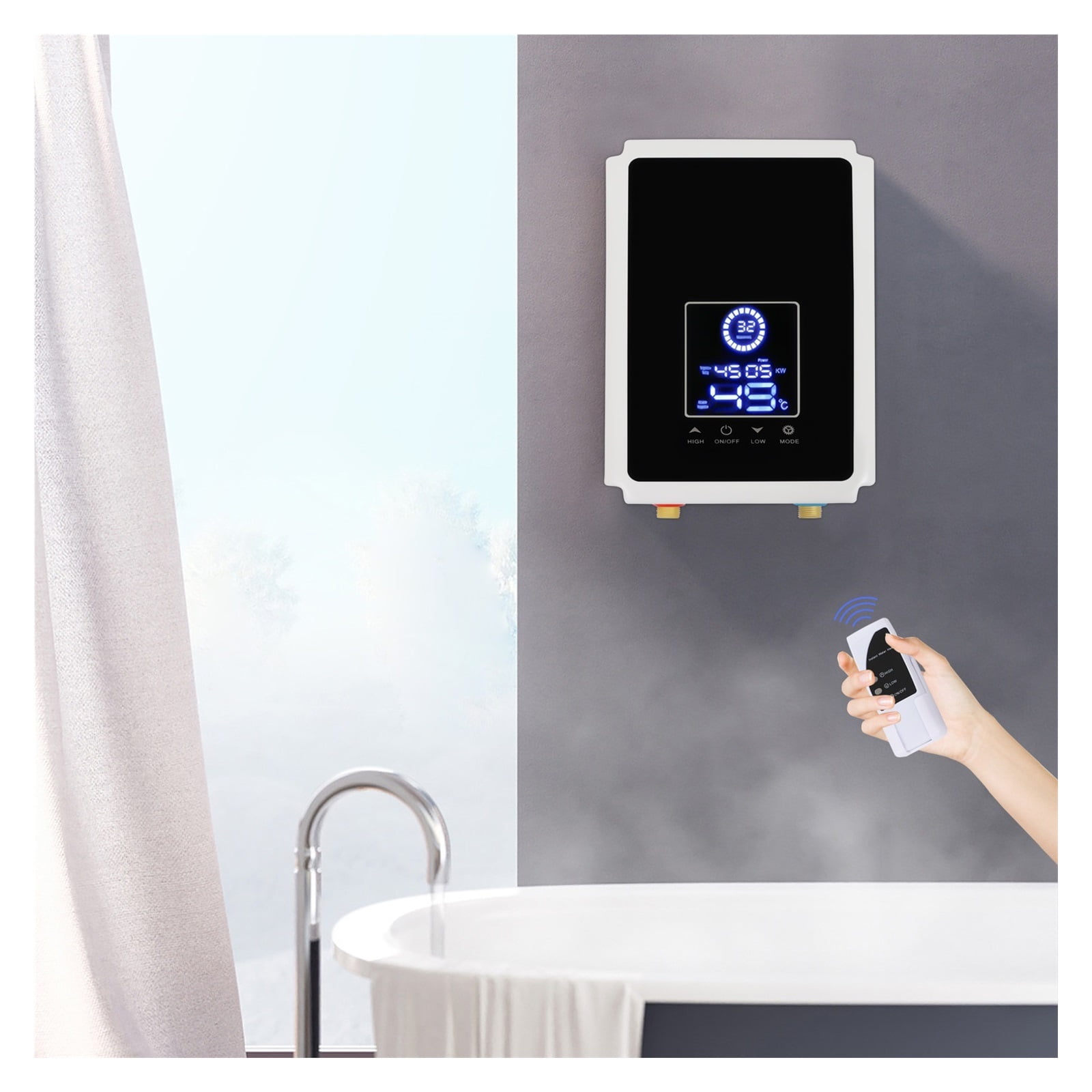 Electric Household Instant Tankless Water Heater For Bathroom Shower With Touchscreen & Remote Control ,Safety Protections