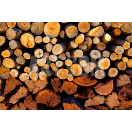 Inner Fire Art - Firewood Stacked Fire Wood with Different Sizes Print Wall Art By holbox