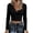 Black, variant on Lace Crop Tops for Women Long Sleeve Wave Trim V Neck Slim Fitted Shirts Y2k Going out Tops