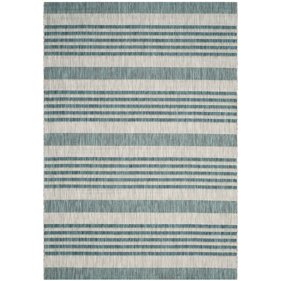 SAFAVIEH Courtyard Patrice Striped Indoor/Outdoor Area Rug, 6'7" x 9'6", Grey/Blue