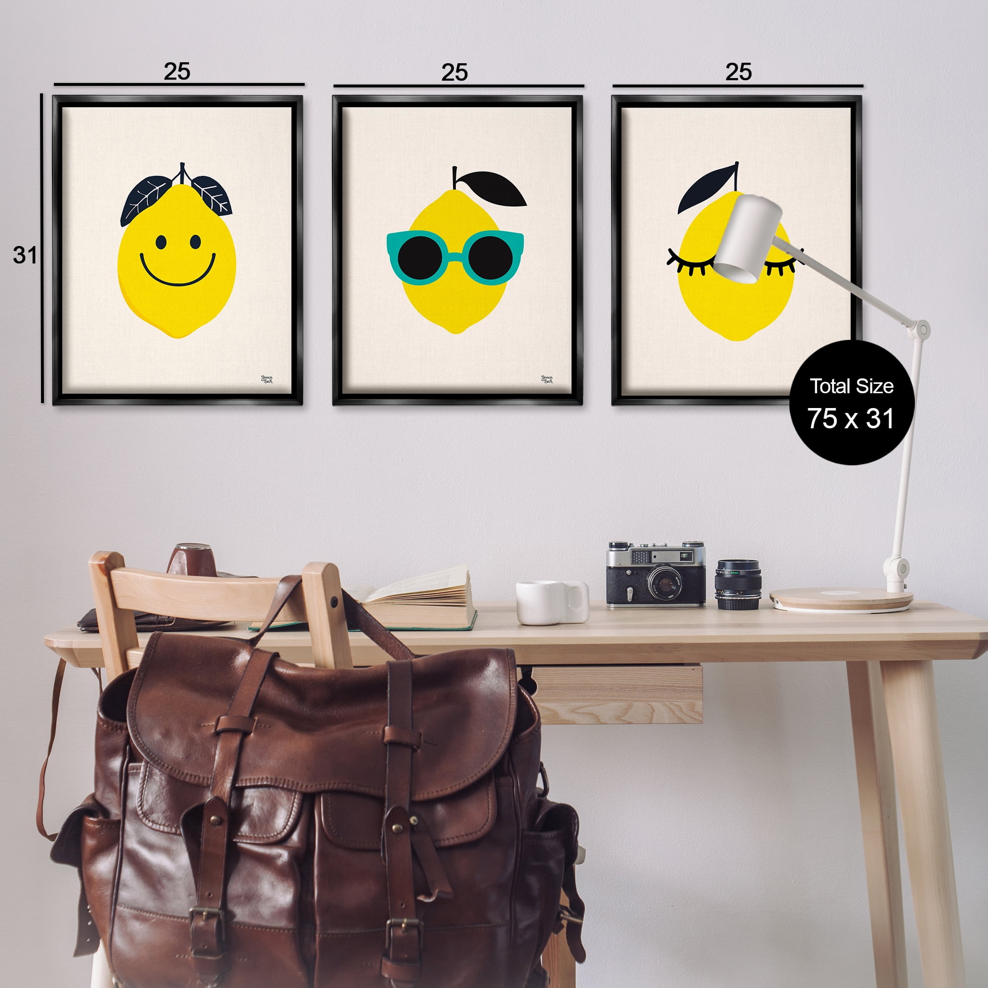 Stupell Industries Hip Summer Lemon Faces Food & Beverage Painting Black Floater Framed Canvas Art Print Wall Art, 25 x 31, Set of 3