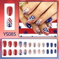 thumbnail image 6 of Independence Day Fake Nails Set, Red White Blue Star Pattern Nail Tips, Shiny Glitter Diamond Decoration, 24PCS Detachable Wearable Nails for National Day Celebration,A, 6 of 10