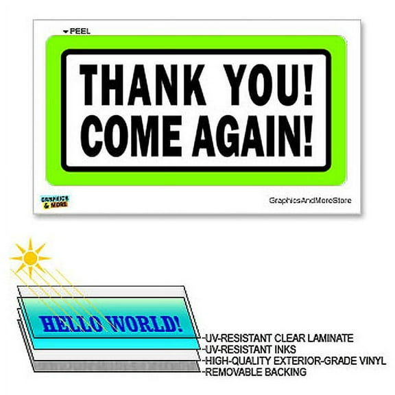 Thank You Come Again - 12 in x 6 in - Laminated Sign Window Business Sticker