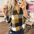 thumbnail image 3 of Camisa de mujer con estampado a cuadros y cuello en V, manga larga, algodón, camiseta de primavera, gris, 3XL, 3 of 4