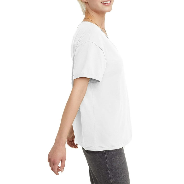Hanes Originals Women's Long Sleeve Cotton T-Shirt, Raw Edge V
