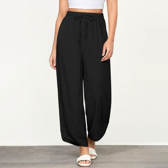 Tnhcen Women's High-Waisted Drawstring Split-Hem Pants Elastic Waist Lounge Pants with Pockets S-3XL Multiple Colors Available