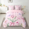 thumbnail image 2 of Manfei Kid Retro Rustic Flower Bedding Comforter Set 7 Pieces, Pink Blossoms Floral Full Bedding Set, Vintage Ribbon Bowknot Reversible Fitted Sheet Flat Sheet, Lightweight Room Decor, 2 of 7