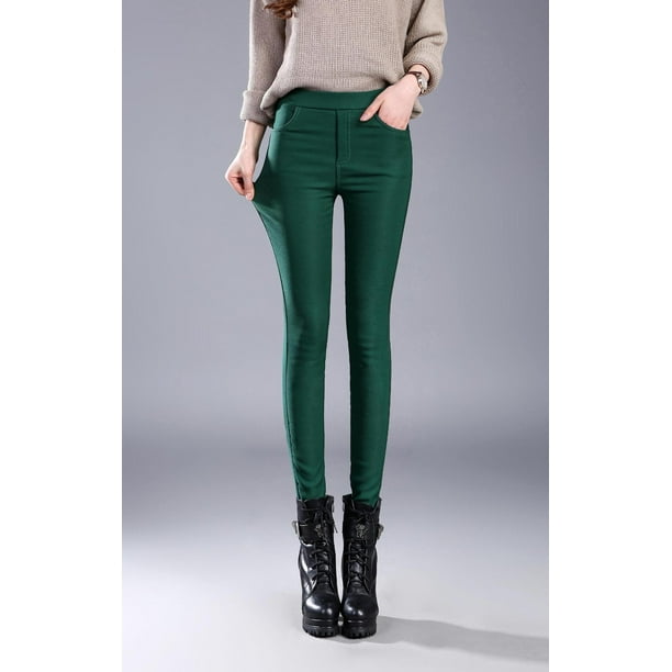 Leggings gruesos con forro polar, pantalones de cintura alta para mujer, pantalones ajustados con cintura elástica, pantalones casuales de otoño e invierno para mujer