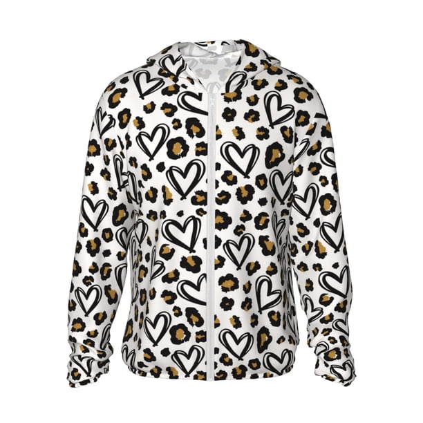 Balery Heart Leopard Sudadera ligera de manga larga con capucha y protección solar UPF 50+ para hombre y mujer, ideal para pesca y running-Small