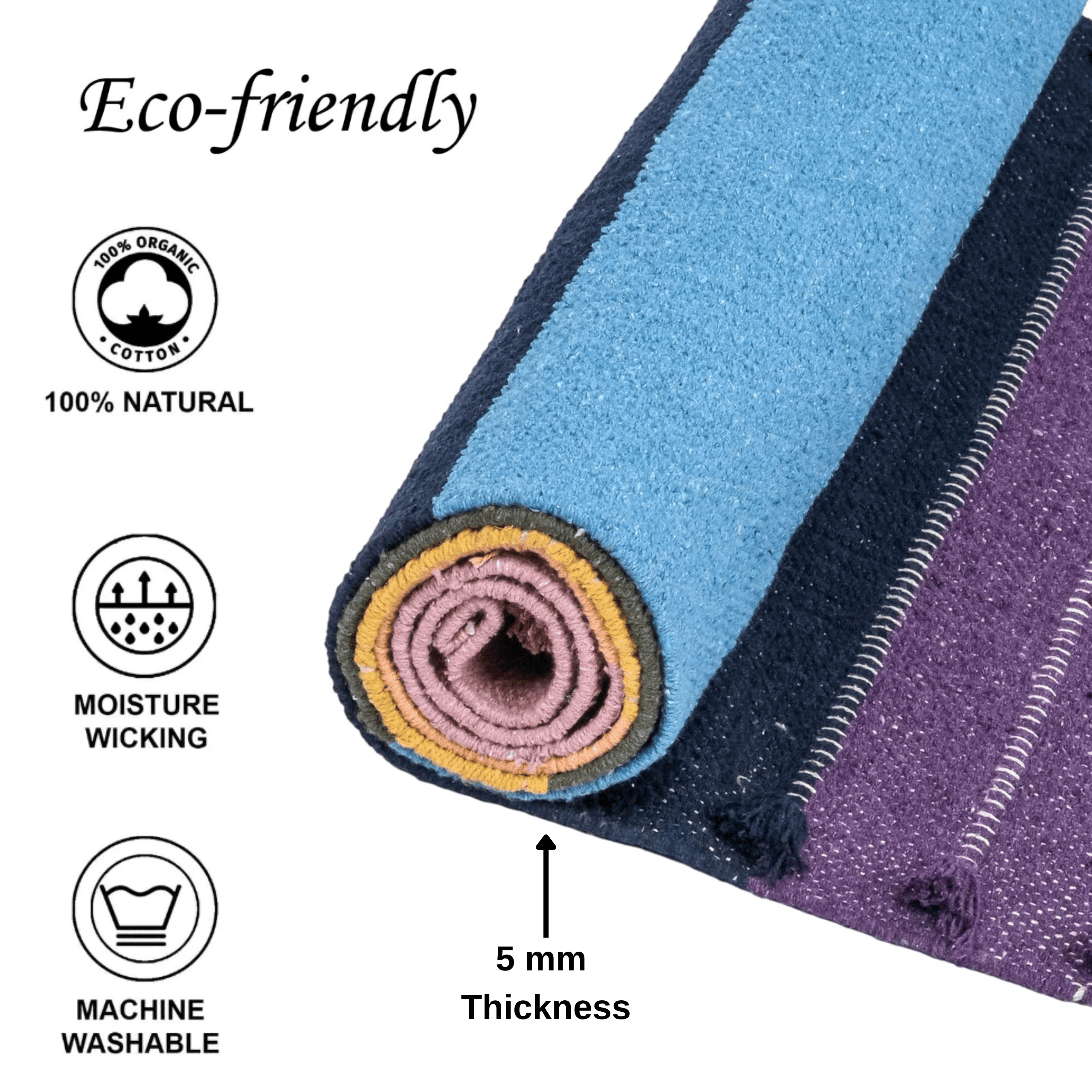 Sivi Herbal Organic Cotton Yoga Mat - Eco-Friendly Hand-Woven Non-Slip Rug - Thick & Comfortable (24”x72”x5mm) for Home Fitness & Yoga