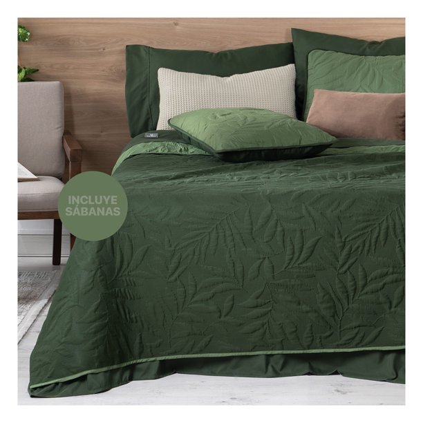 Set de Edredón Ligero Doble Vista con Sábanas y Fundas Real Textil (Verde Oscuro/Oliva, Matrimonial)