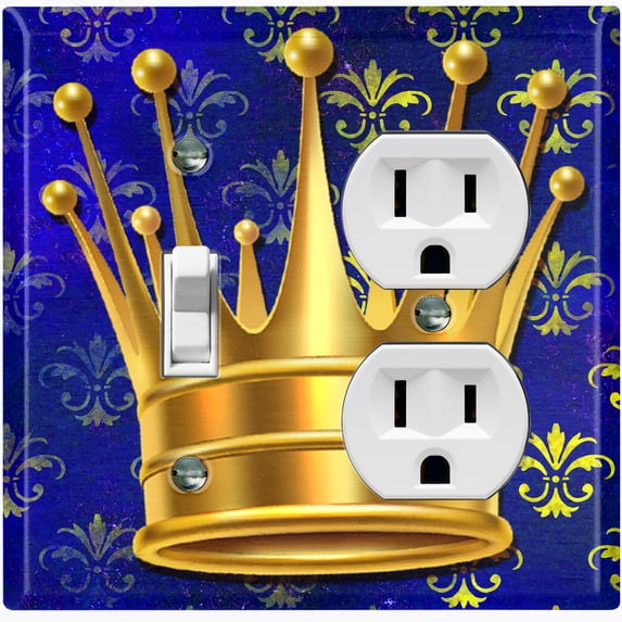 Metal Light Switch Wall Plate Outlet Cover (Queen Crown Blue Pattern - Single Toggle Single Duplex)