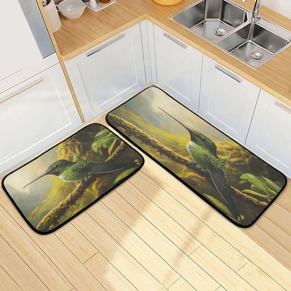 Kitchen Rugs and Mats【2 PCS】Non Skid Green Bird Creative Kitchen Mat