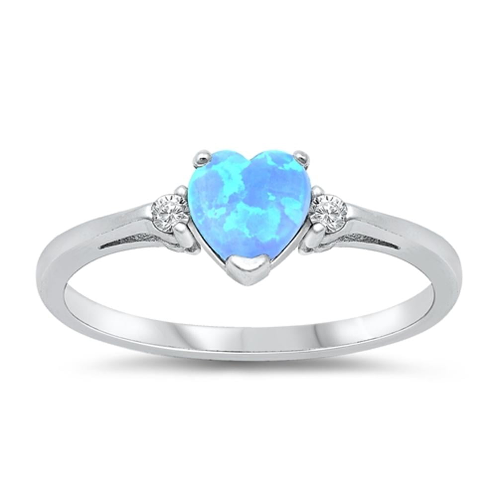 Blue Opal Heart & Cubic Zirconia Infinity .925 Sterling Silver Ring Sizes 4-10 