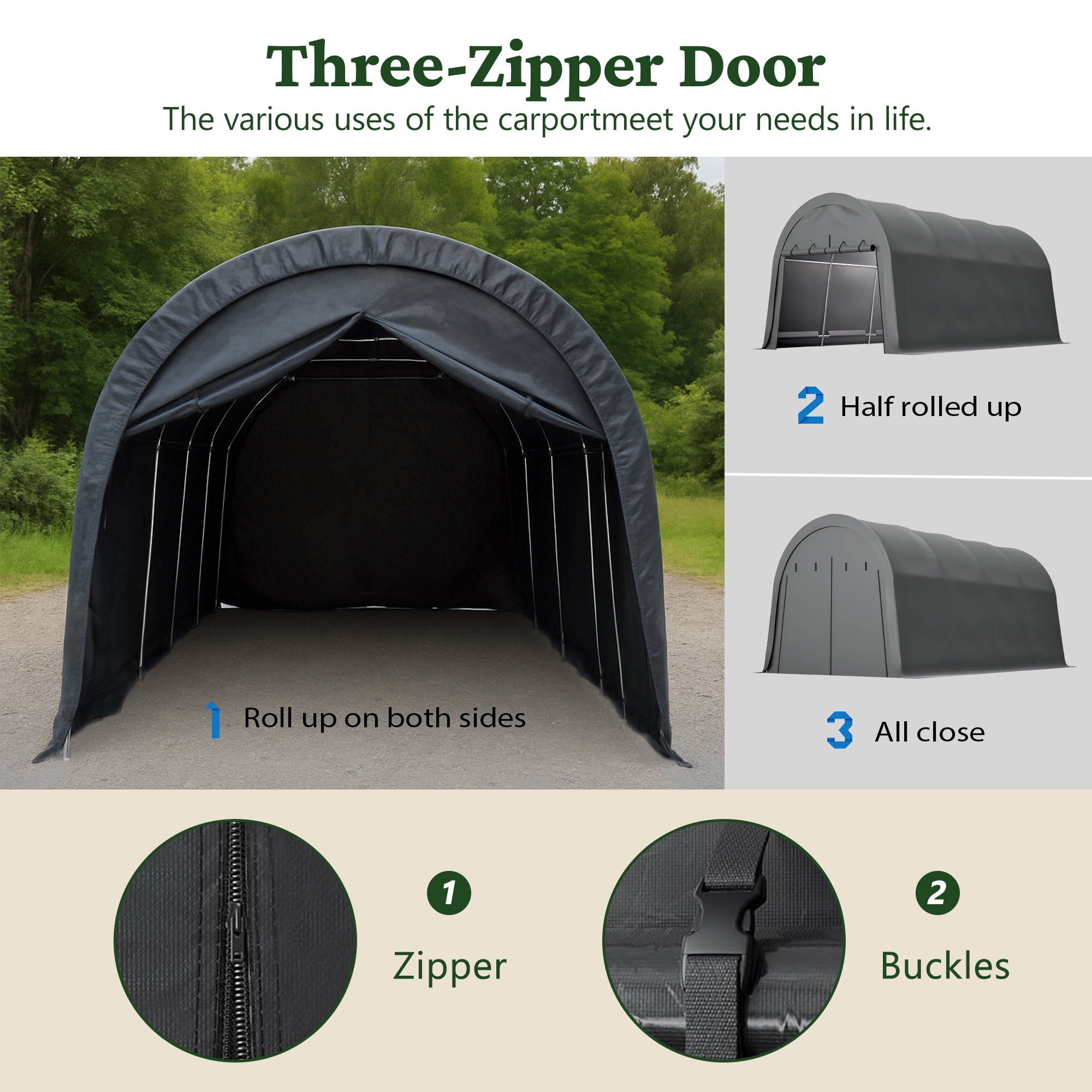 10×20FT Heavy Duty Carport with Roll-up Sidewall, Car Canopy with All-Season Tarp, Portable Outdoor Garage for Car, Truck, SUV, Boat