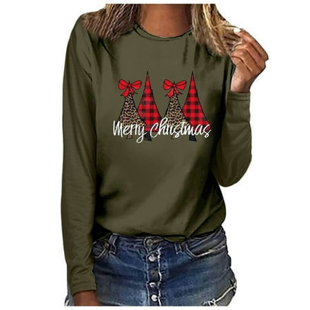 

MERRY CHRISTMAS Woman s Casual Round Neck Top Christmas Oversize Sweatshirt Tops Long Sleeve Printing Sweater T Shirt Graphic Plus Size Loose Fit Blouses Pullover