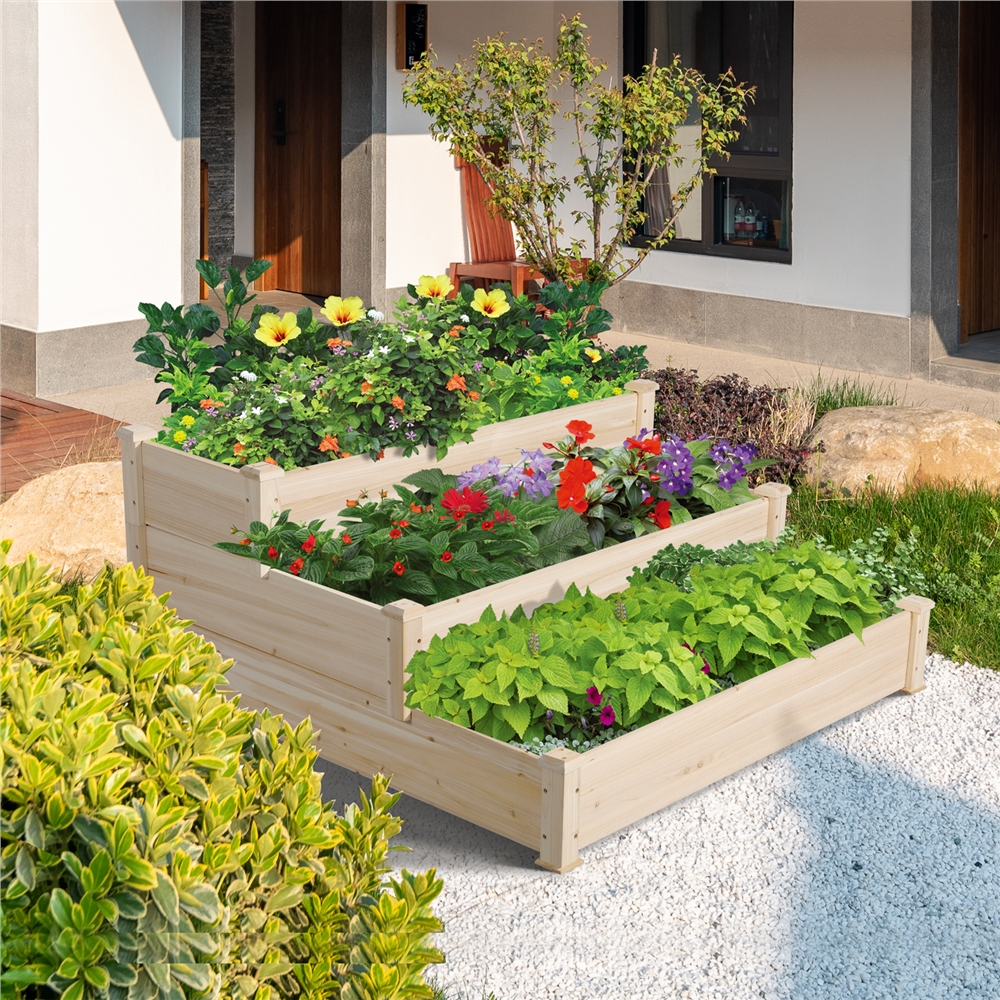 Renwick 3 Tier Raised Garden Bed for Flowers Vegetables, Wood