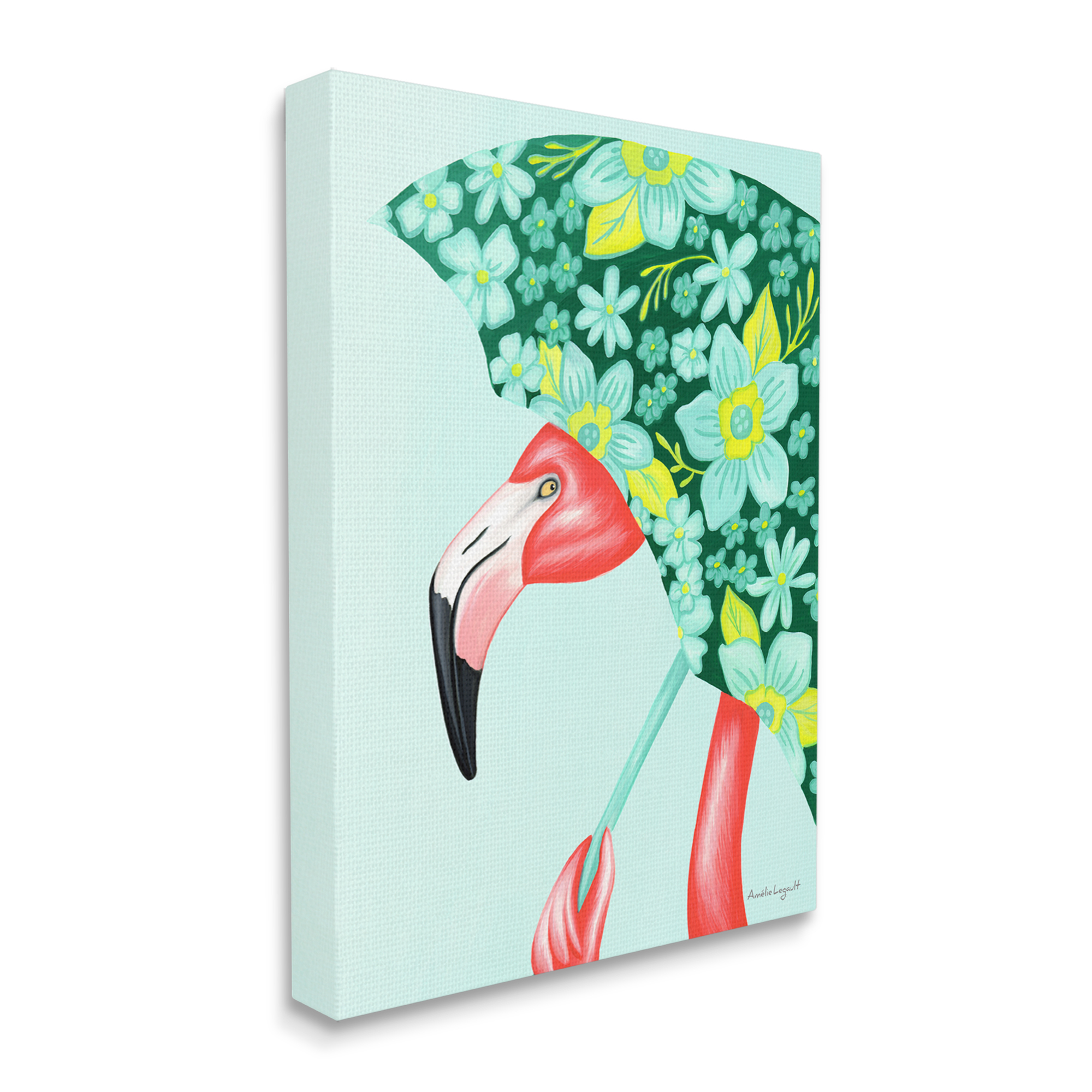 Stupell Industries Summery Pink Flamingo Floral Petal Patterned Umbrella Graphic Art Gallery Wrapped Canvas Print Wall Art, Design by Amelie Legault
