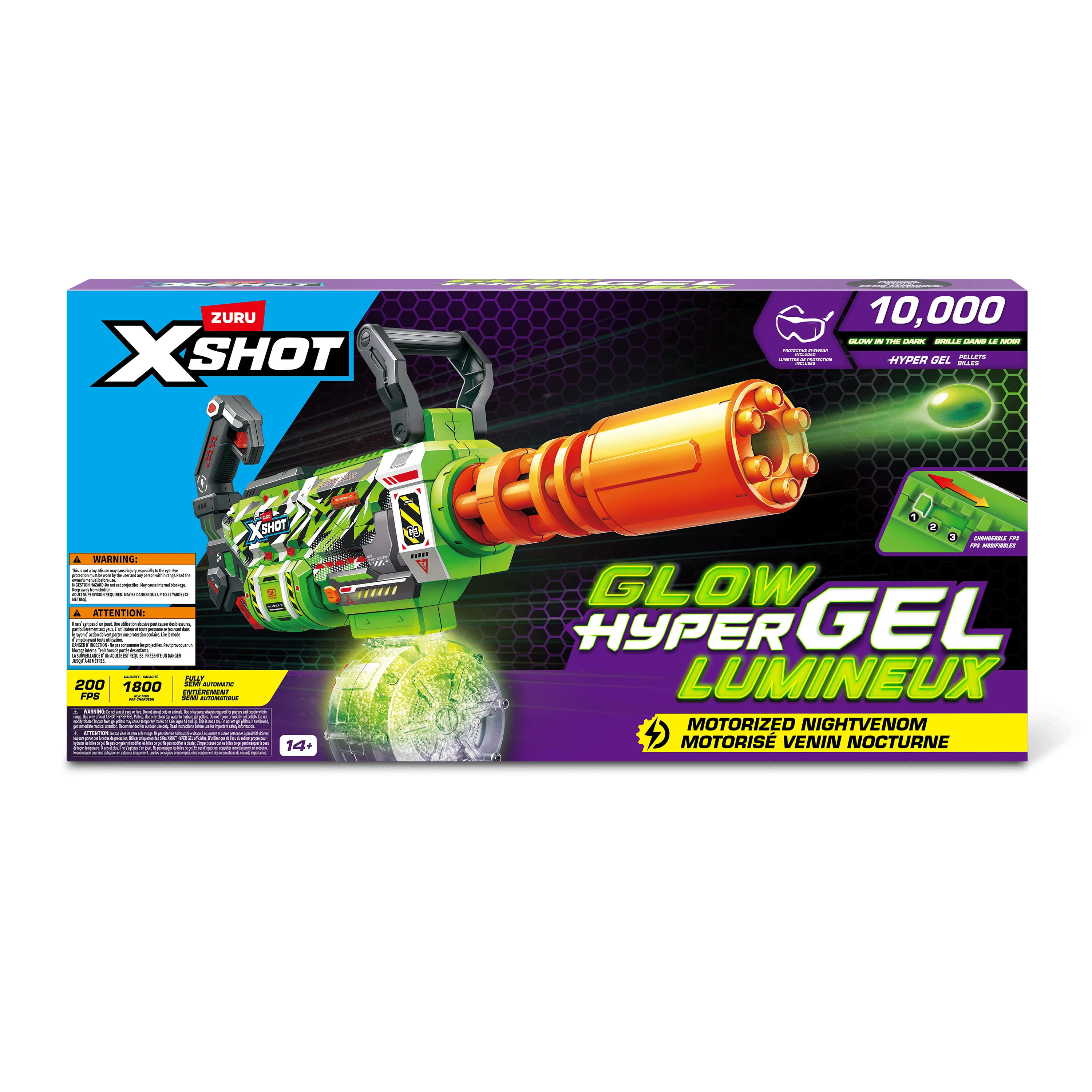 XSHOT Hyper Gel Glow Motorized Gatling Blaster with 10,000 Gel Pellets by ZURU, Outdoor Motorized Gel Blaster for Boys and Girls, Teens and Adults aged 14+