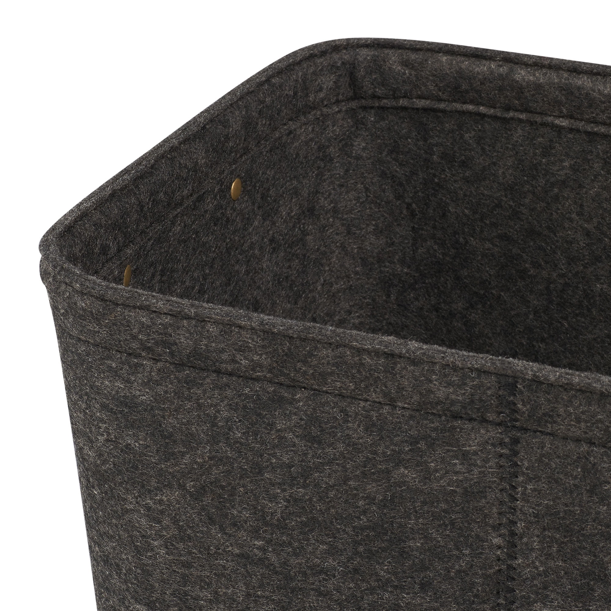 (3 pack) Mainstays Medium Gray Felt Decorative Storage Basket with Faux Leather Handles, 15 in x 11.02 in x 7.87 in