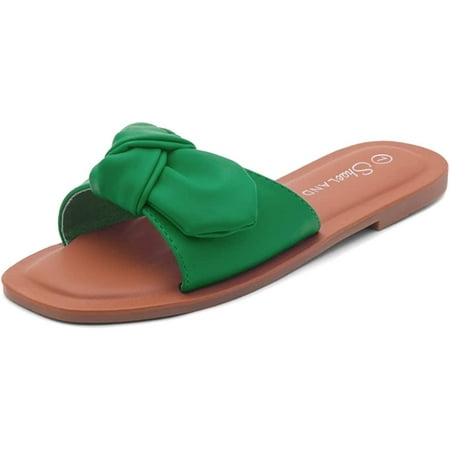

Women s Square Open Toe Slide Slip on Bow Tie Flat Sandals for Summer
