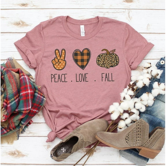 Peace Love Fall T-shirt Women's Family Top Autumn Shirts Leaves Tee Holiday Tshirt Thanksgiving Gift Pumpkin Shirt