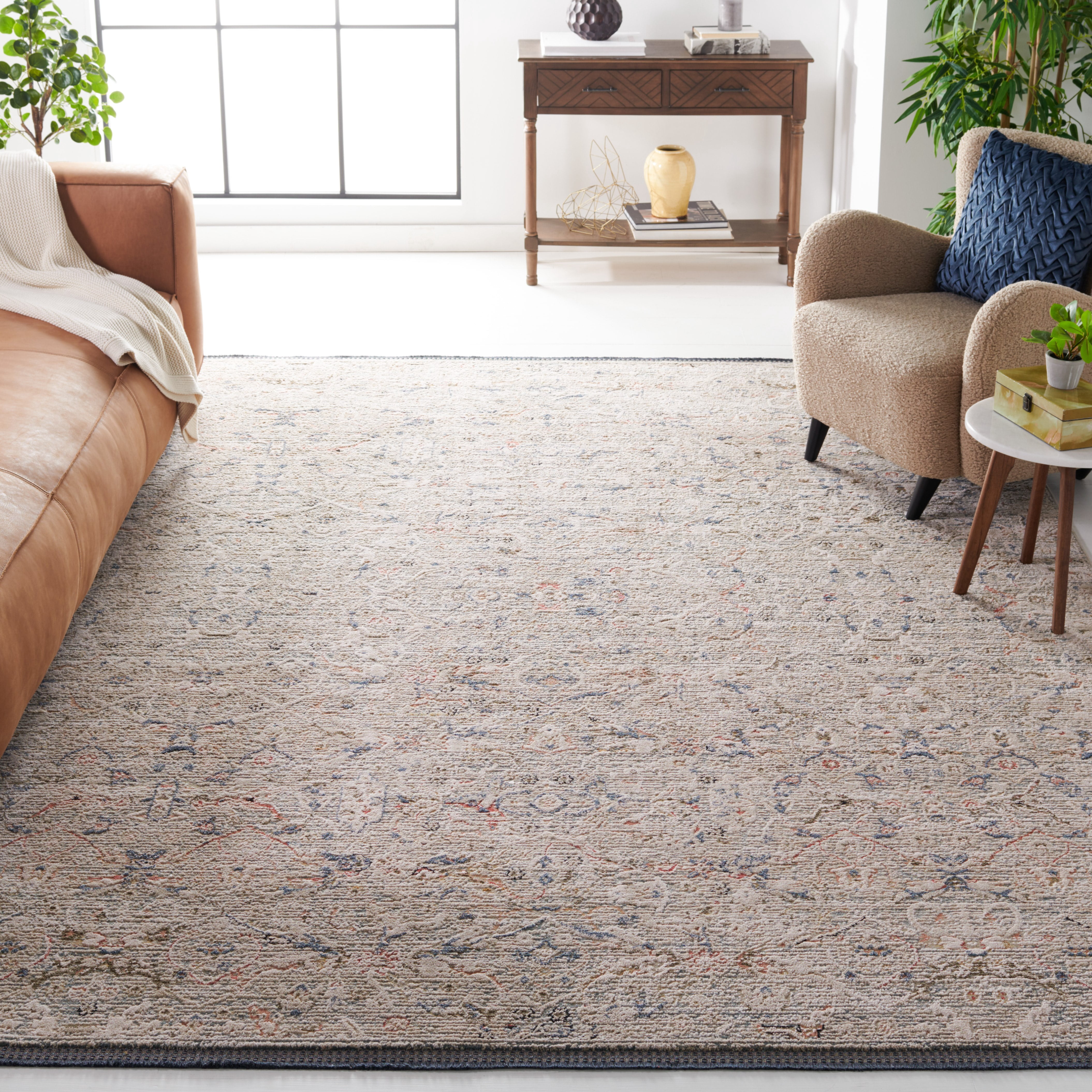 SAFAVIEH Vivaldi Petrina Abstract Area Rug, Ivory/Navy, 6'7" x 6'7" Square