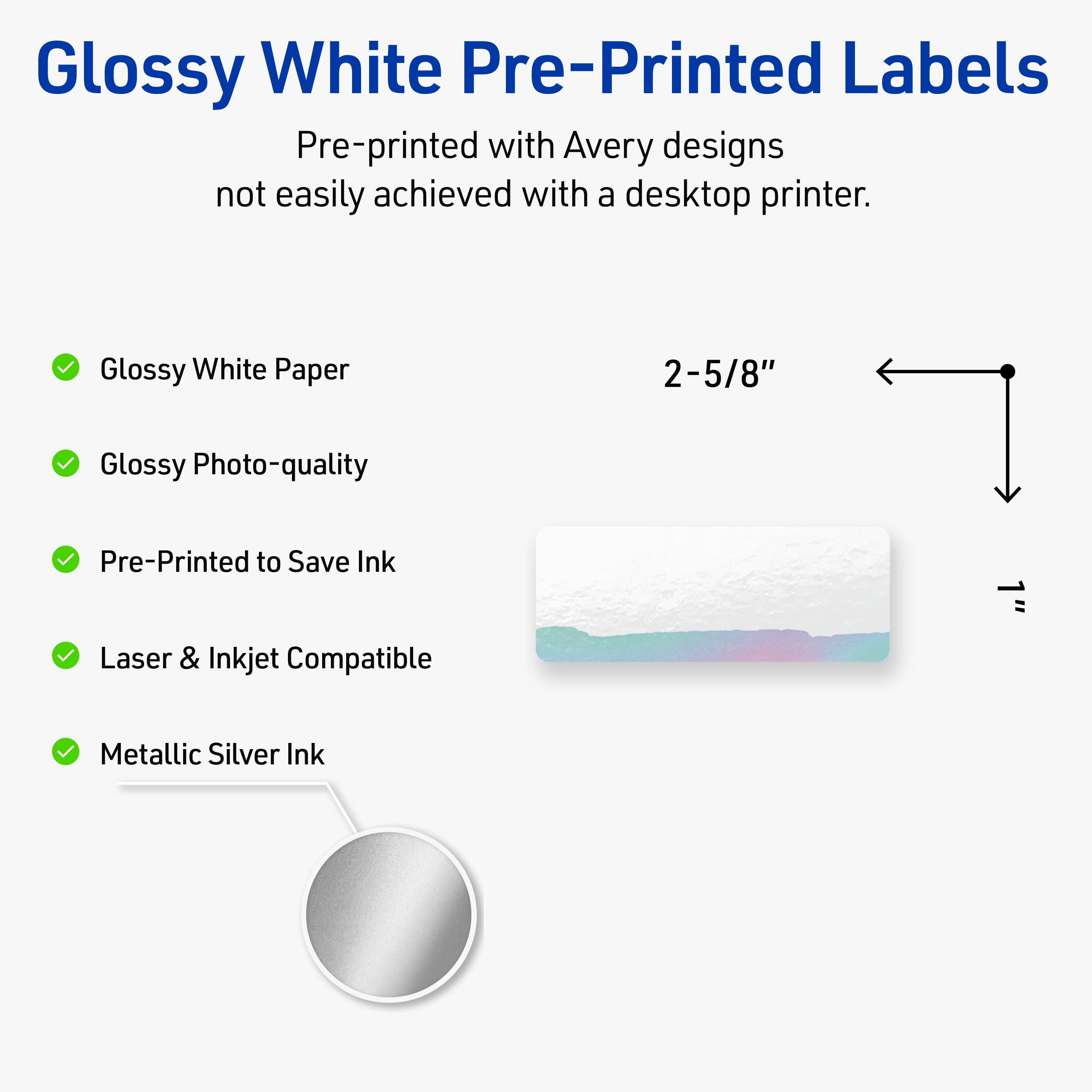 Avery Address Labels, Watercolors Design, 1" x 2-5/8", 160ct, Glossy, Iridescent Watercolors
