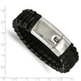 thumbnail image 5 of Stainless Steel Bracelet Men's mm 8.5 in Polished Flat Braided Black Leather 8.5in, 5 of 6