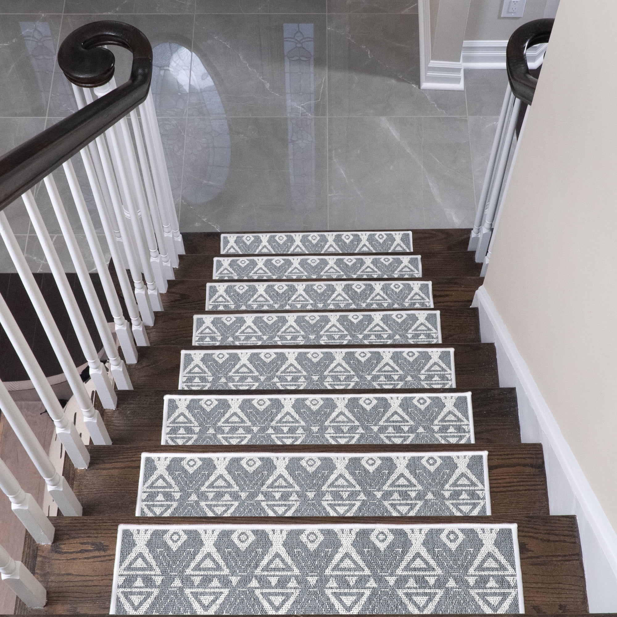 SussexHome Hairband Design 9" X 28" Stair Treads - 70 % Cotton Anti-Slip Carpet Strips for Indoor Stairs-Easy to Install Stair Treads with Double Adhesive Tape-Safe, Extra-Grip, 10-Pack-Gray