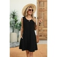 thumbnail image 5 of Women'S Summer Solid Color Round Neck Hollow Pleated Sleeveless Dress with Pockets Black S, 5 of 9