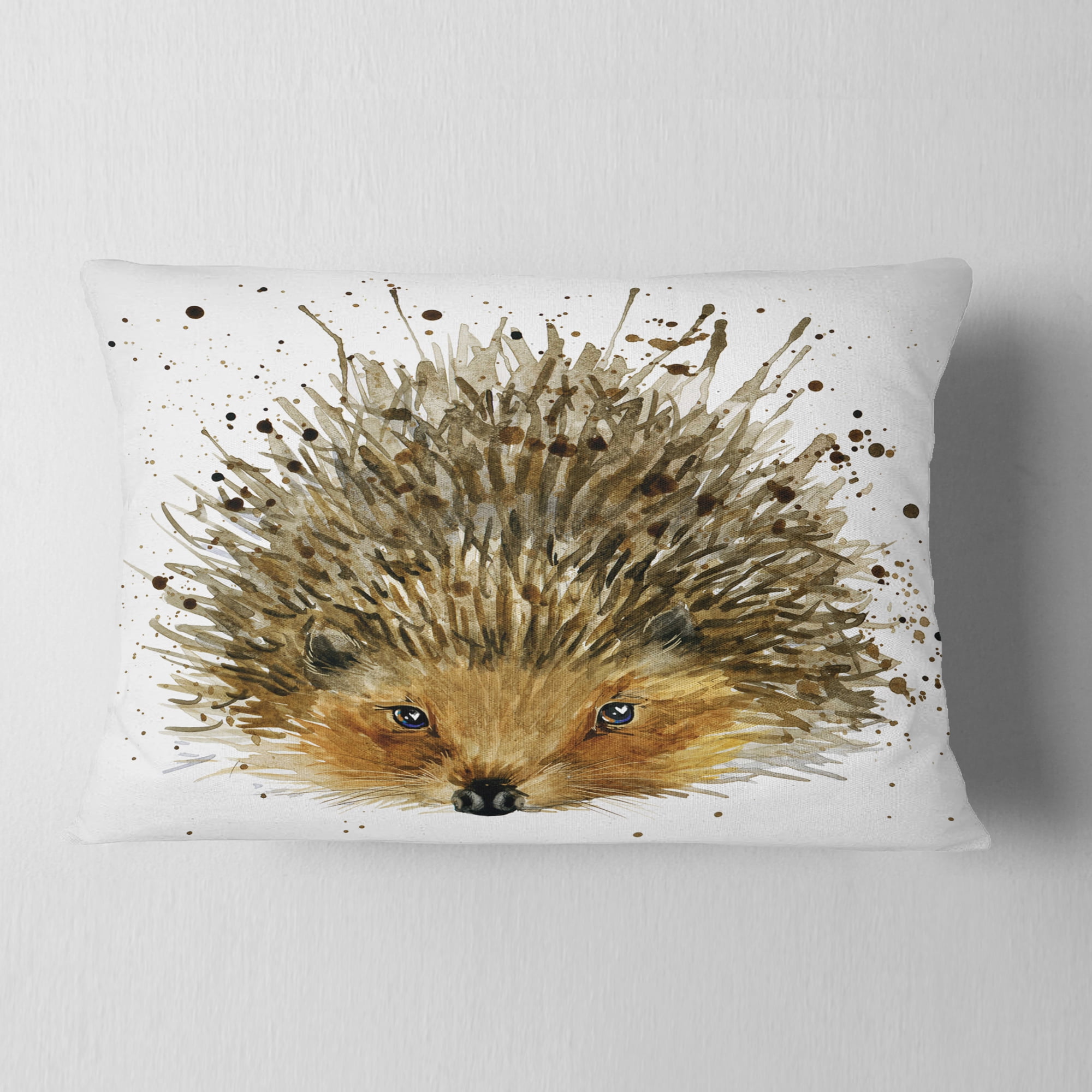 Designart Hedgehog Illustration Watercolor - Contemporary Animal Throw Pillow - 12x20