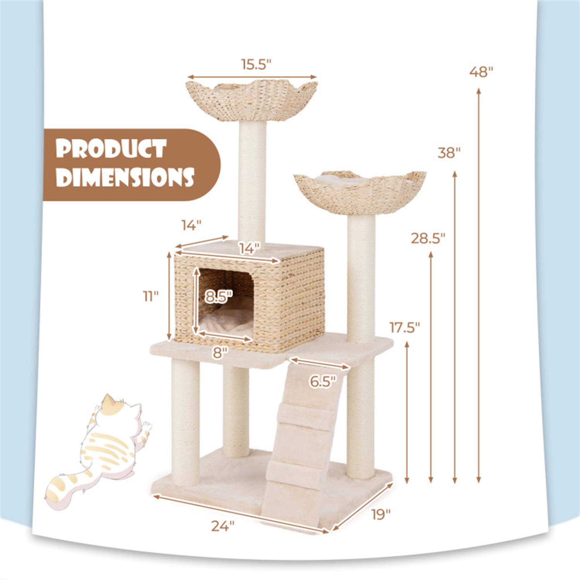 Kadyn 48" Modern Cat Tree Tower for Indoor Cats w/Natural Sisal Scratching Posts, Hand-Woven Condo and Top Perch, Cat Tree House for Kittens Climb Play, Beige