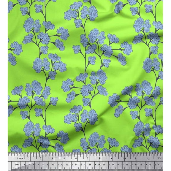 Soimoi Poly Georgette Fabric Yellow Blue Flower Floral Print Fabric by Yard 42 Inch Wide