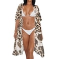 thumbnail image 3 of Xoenoiee Leopard Cow Print Women's Short Sleeve Kimono Cardigans Loose Fit Kimono Cover Ups Womens Casual Cardigan Loose Open Front Kimono Tops, 3 of 7