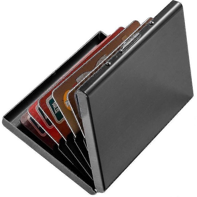 ZHAOCHENG Billetera delgada con protección RFID para tarjetas de crédito. Bloquea a los ladrones de identidad. Estuche de aluminio y acero inoxidable con 6 ranuras de PVC (negro)