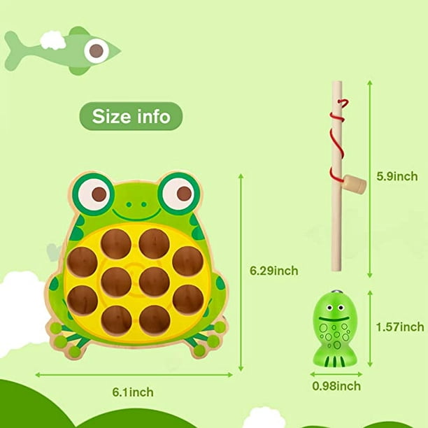 Hongchun Magnetic Frog Wooden Fishing Game For Toddlers 1 2 3 Years Old,fine Motor Skill Early Learning Toy For Boys & Girls Birthday Gift. Frog