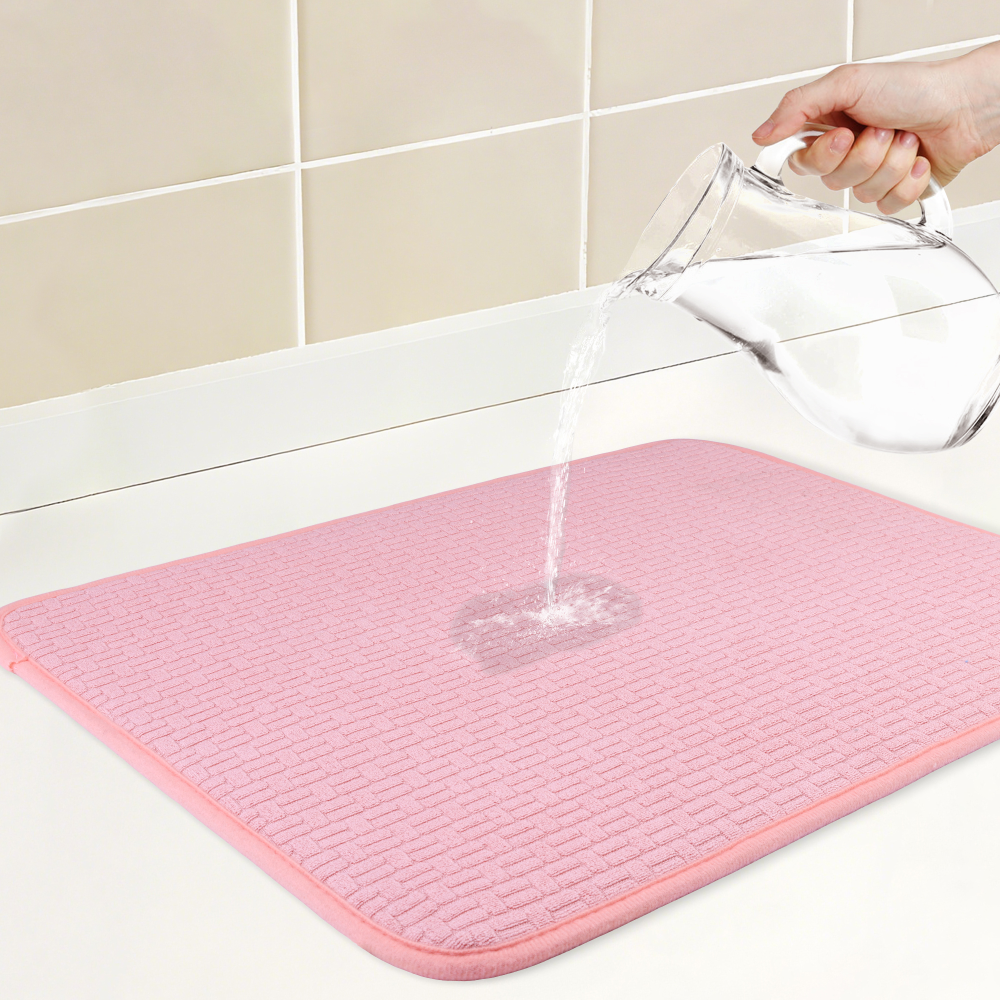 Unique Bargains Absorbent Microfiber Kitchen Mat Stone Drying Mat Pink 19.7*15.0 in
