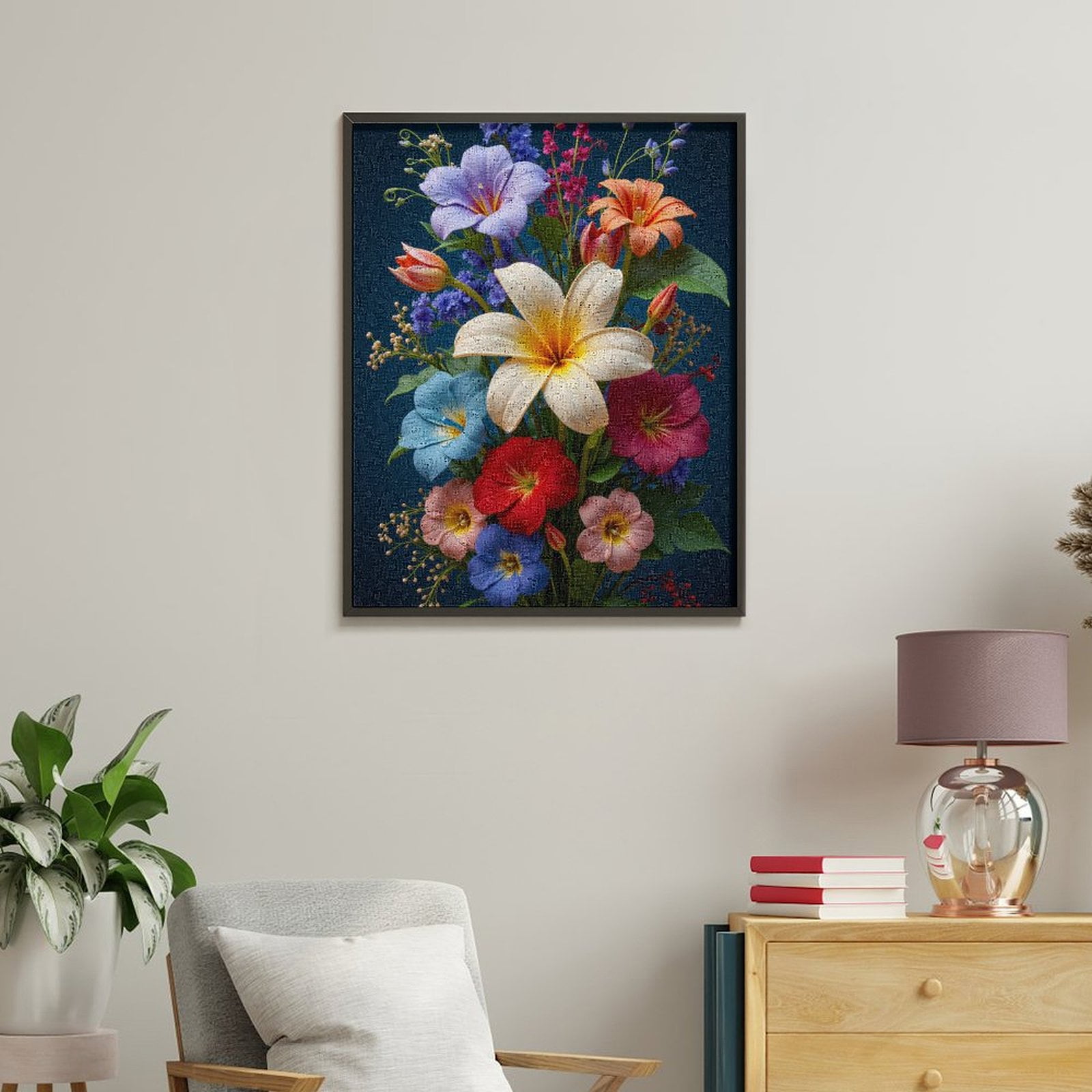 Paint By Numbers Kit for Adults Beginner - Multicolor Floral Bouquet On Dark Background DIY Canvas Painting Kits for Adults, Frameless Paint By Number for Adults for Home Wall Decor 16x20 Inch