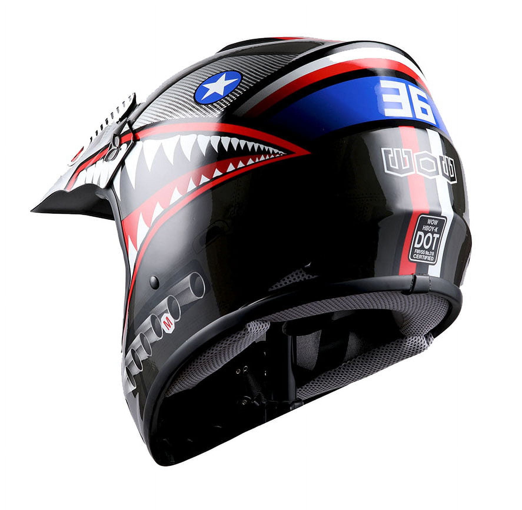1Storm Youth Motocross Helmet Kids Motorcycle Bike Helmet HBOY Shark Black + Goggles + MG Youth Black Glove Bundle