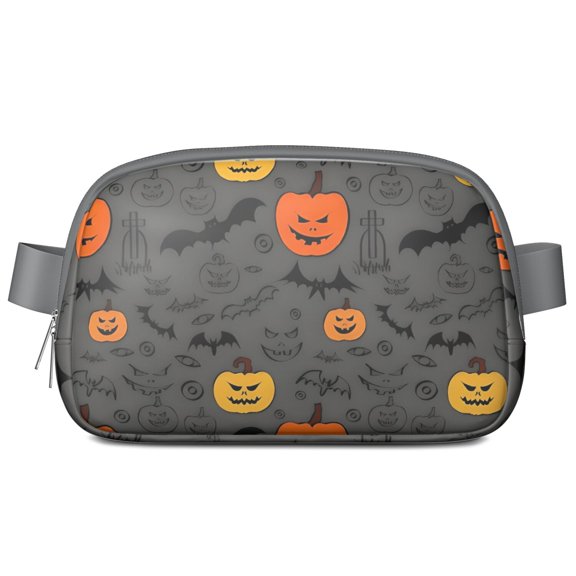 Gray Halloween Pumpkins Bats and Faces Cute Fanny Packs for Women,Travel Waterproof Crossbody Fanny Bags Waist Purse for Women Anti Theft Adjustable Strap for Running Travel Cycling